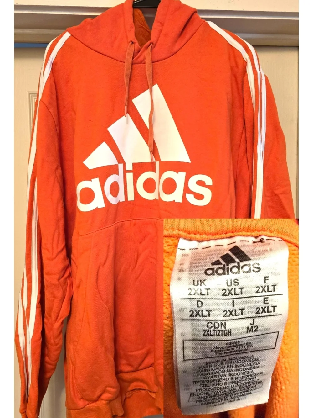 2XT adidas Orange Hoodie with White Logo & Stripes